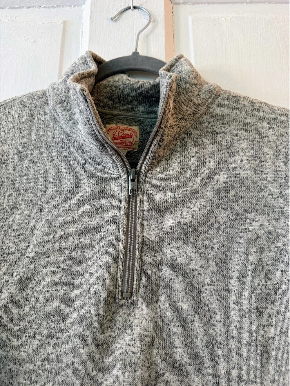 J.Crew Sweater Fleece Quarter Zip Pullover Mens Large Heather Gray Marbled